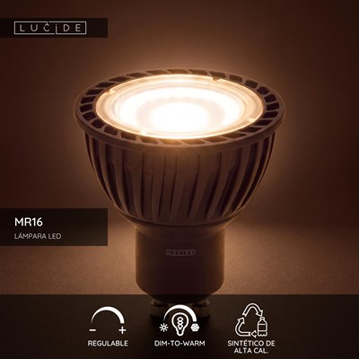 Lucide MR16 - Lámpara led - Ø 5 cm - LED Dim to warm - GU10 (MR16) - 1x5W 2200K/3000K - Negro